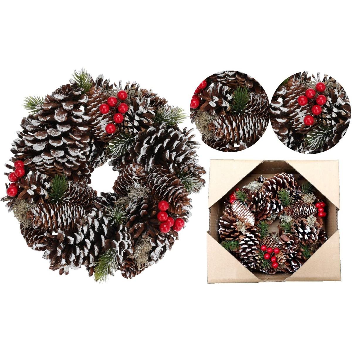 WIANEK DEKORACYJNY 25CM ZDOBIONY SZYSZKAMI OŚNIEŻONY WIANEK DEKORACYJNY 25CM ZDOBIONY SZYSZKAMI OŚNIEŻONY