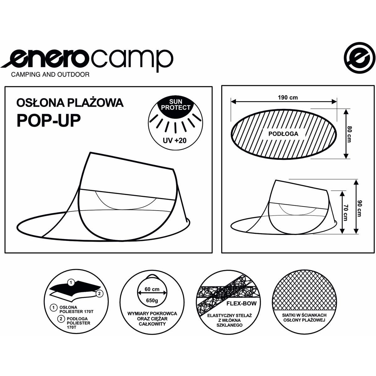 NAMIOT PARAWAN PLAŻOWY SAMOROZKŁADAJĄCY 190X80X90/70CM NIEBIESKI ENERO CAMP NAMIOT PARAWAN PLAŻOWY SAMOROZKŁADAJĄCY 190X80X90/70CM NIEBIESKI ENERO CAMP