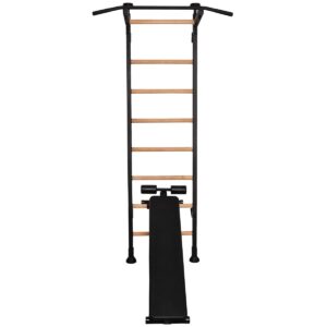 ROZPOROWA DRABINKA GIMNASTYCZNA Z METALOWYM DRĄŻKIEM PORĘCZĄ I ŁAWKĄ KOLOR DĘBU BENCHK 513