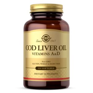 SOLGAR Cod Liver Oil - Vitamins A&D  - Tran dorszowy - Suplement Witaminy A i D (100 kaps.)