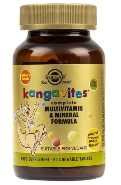 SOLGAR Kangavites Multivitamin & Mineral - Witaminy i minerały do ssania (smak owoce tropikalne) (60 tabl.)