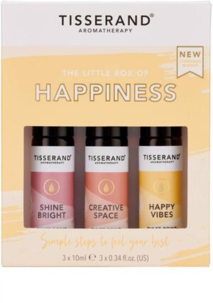 TISSERAND AROMATHERAPY The Little Box of Happiness - Zestaw olejków eterycznych roll-on na lepsze samopoczucie (3 x 10 ml)