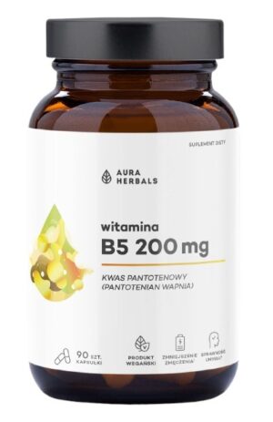 AURA HERBALS Witamina B5 200 mg, kwas pantotenowy (90 kaps.)