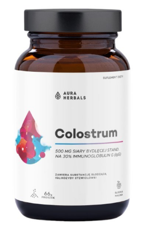 AURA HERBALS Colostrum 500 mg, słodka malina (66 g)