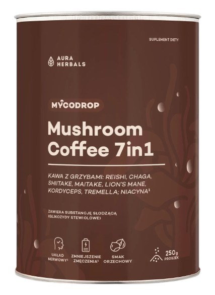 AURA HERBALS Mycodrop, kawa z grzybami, mushroom coffee 7 in 1 (250 g)