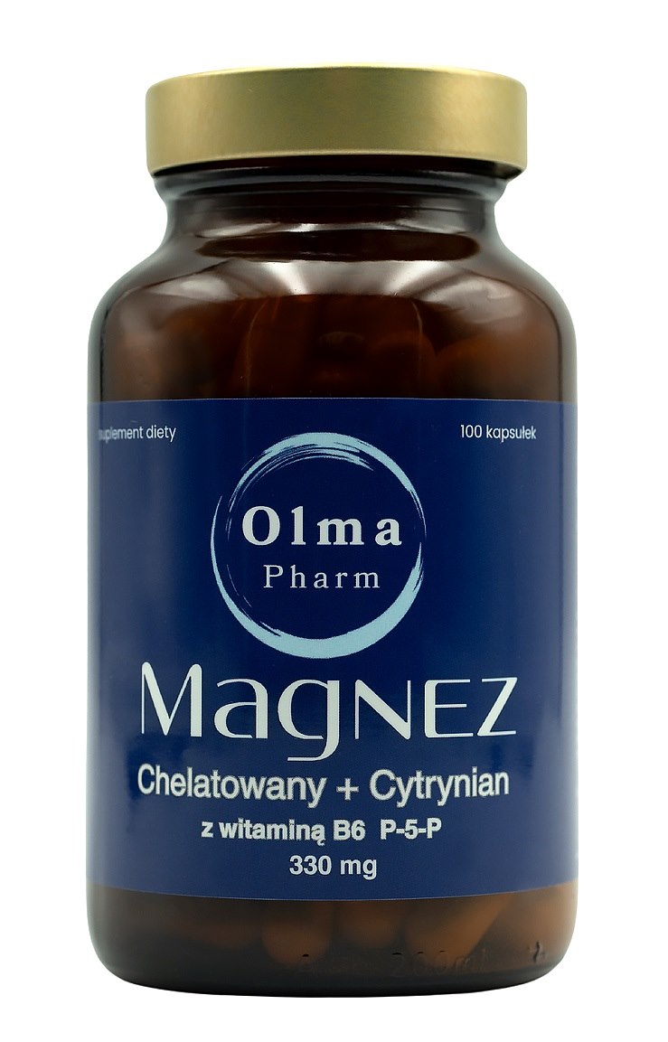OLMA PHARM Magnez chelatowany + cytrynian z witaminą B6 P-5-P (100 kaps.)