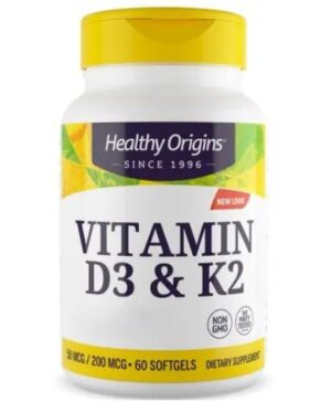 HEALTHY ORIGINS Vitamin D3 & K2 - Witamina D3 + K2 (60 kaps.)