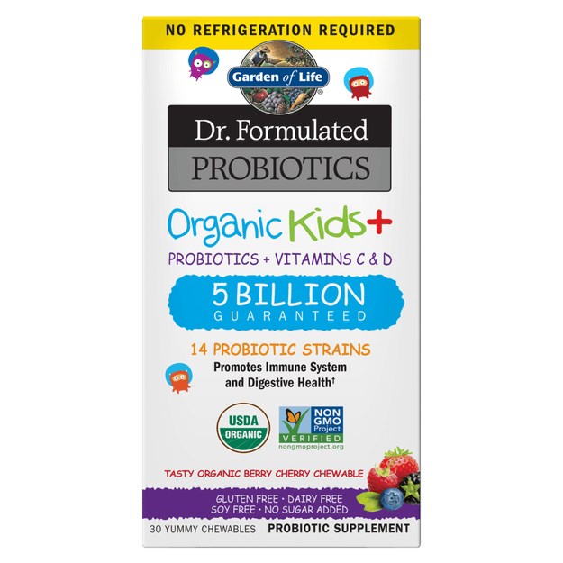 GARDEN OF LIFE Organic Kids + Probiotics + Vitamins C & D - smak jagodowo-wiśniowy (30 tabl.)