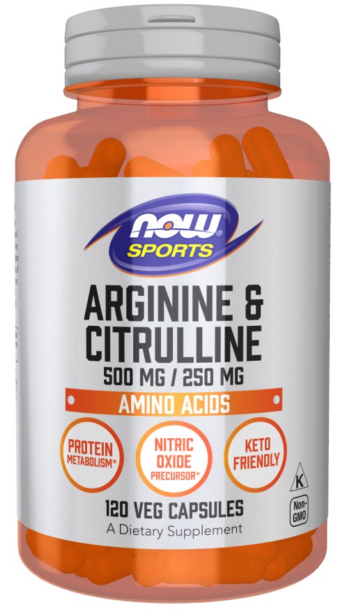 NOW FOODS L-Arginine 500 mg + L-Citrulline 250 mg (120 kaps.)
