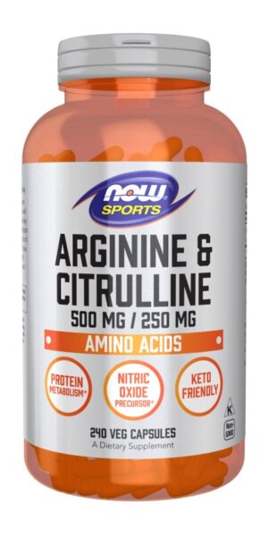 NOW FOODS L-Arginine 500 mg + L-Citrulline 250 mg (240 kaps.)