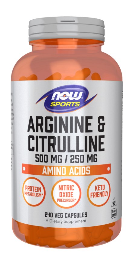 NOW FOODS L-Arginine 500 mg + L-Citrulline 250 mg (240 kaps.)