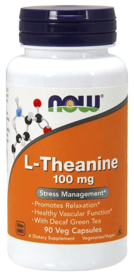NOW FOODS L-Theanine 100 mg with Decaf Green Tea - L-Teanina i Zielona Herbata (90 kaps.)