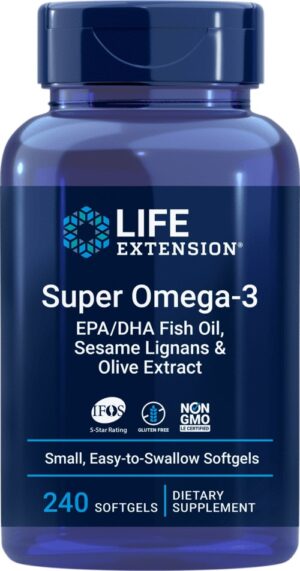 LIFE EXTENSION Super Omega-3 EPA/DHA z Lignanami Sezamowymi i Ekstraktem z Oliwek (240 kaps.)