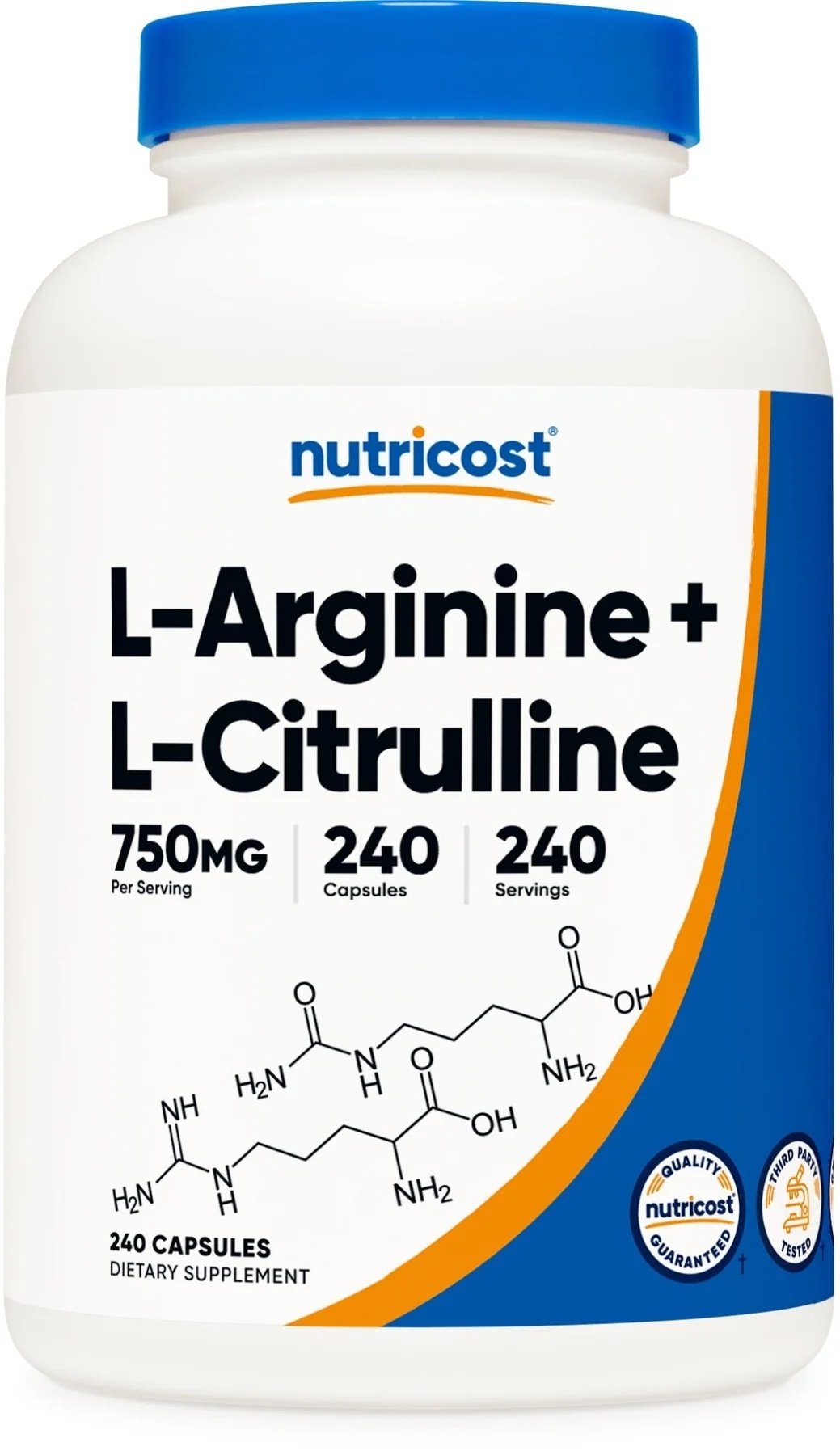 NUTRICOST L-Arginine 500 mg + L-Citrulline 250 mg - L-arginina + L-cytrulina (240 kaps.)