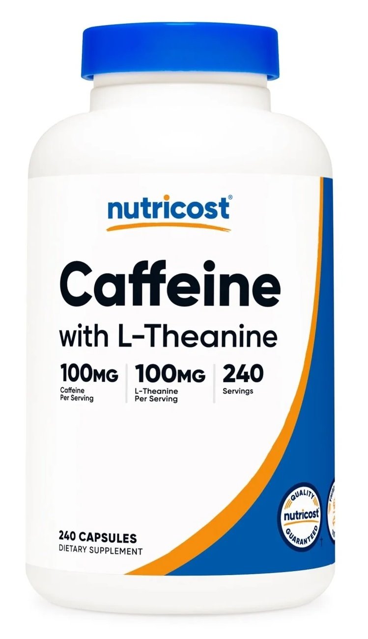 NUTRICOST Caffeine 100 mg with L-Theanine 100 mg - Kofeina + L-teanina (240 kaps.)