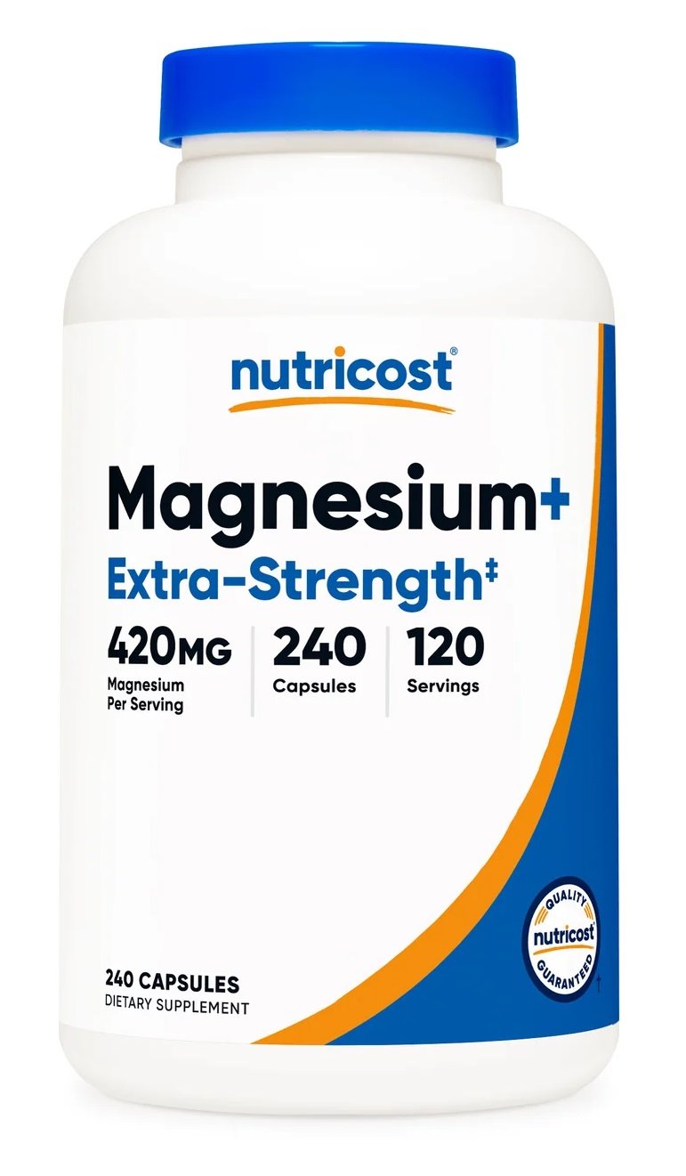 NUTRICOST Magnesium+ Extra Strength - Tlenek magnezu + Glicynian magnezu (240 kaps.)