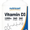 NUTRICOST Vitamin D3 2000IU - Witamina D3 cholekalcyferol 50 mcg (240 miękkich kaps.)