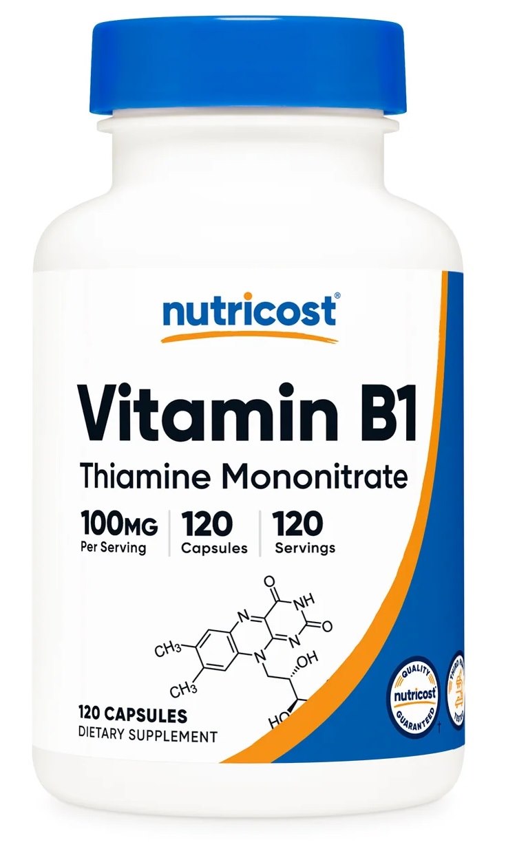 NUTRICOST Vitamin B1 Thiamine Mononitrate 100 mg - Monoazotan tiaminy (120 kaps.)